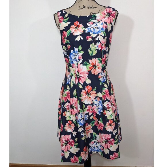 Vince Camuto Scuba Dress Floral Fit & Flare Cocktail Sleeveless VC9M9595 sz 8 - Picture 1 of 11